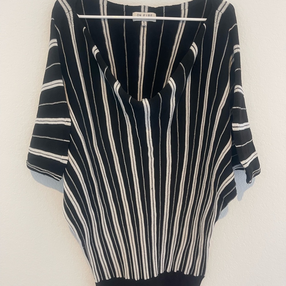On Fire Women's Black and White Striped Hoodie